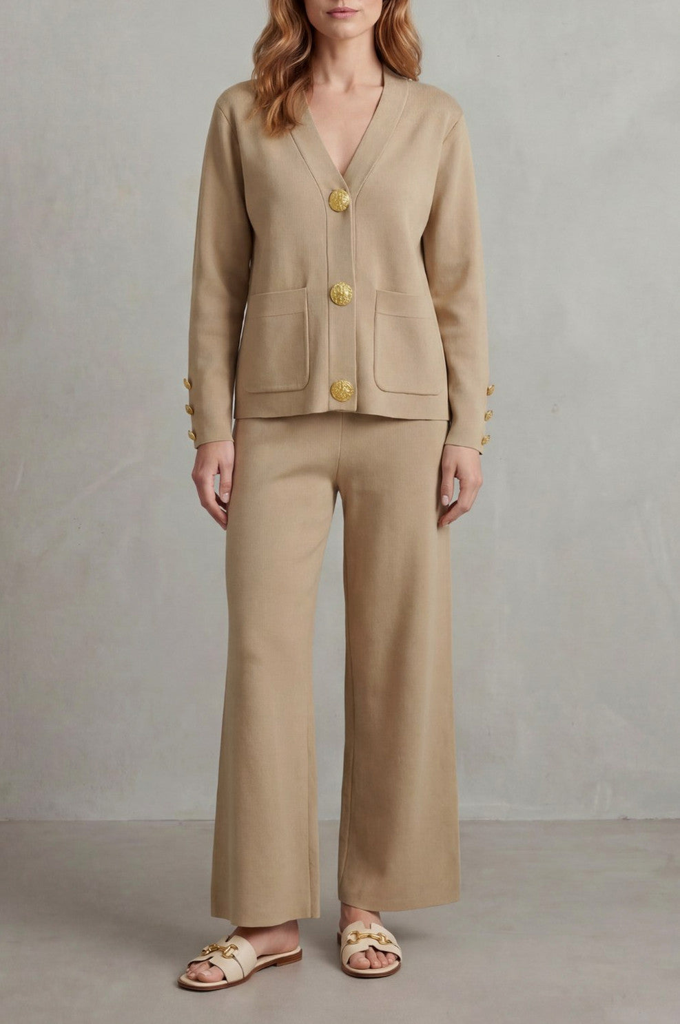 Knit Button Front Patch Pocket Cardigan Co Ord Set