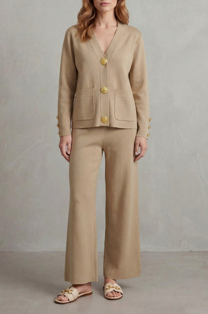Knit Button Front Patch Pocket Cardigan Co Ord Set