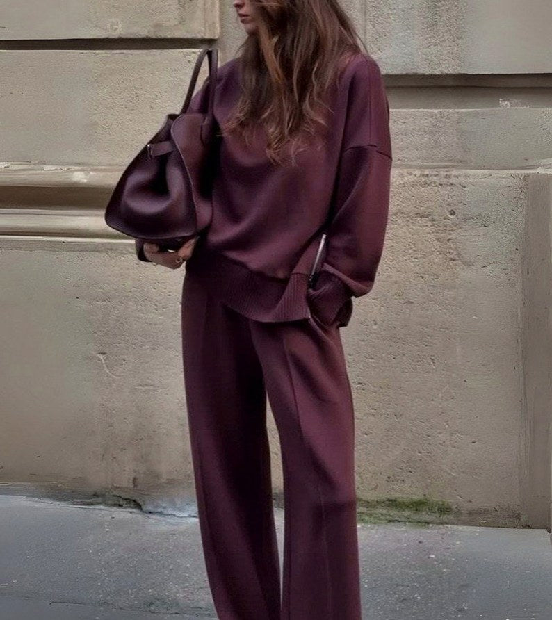 Knit Roll Neck Wide Leg Two Piece Set