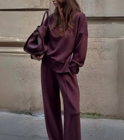 Knit Roll Neck Wide Leg Two Piece Set