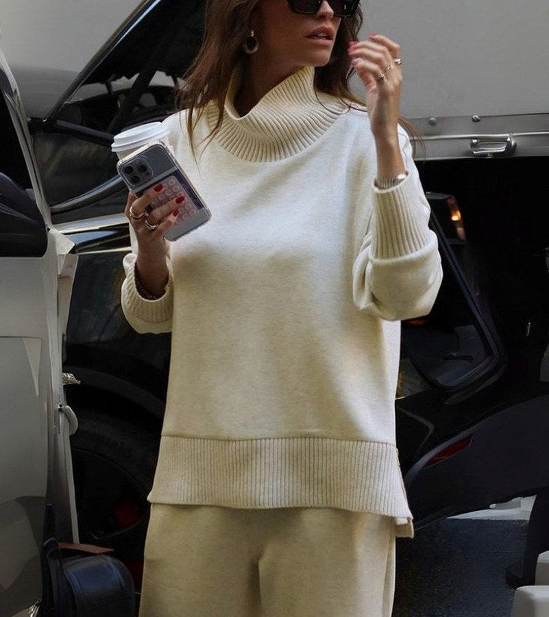 Knit Roll Neck Wide Leg Two Piece Set