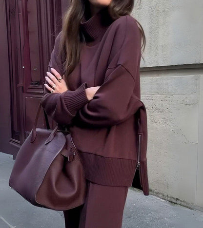 Knit Roll Neck Wide Leg Two Piece Set