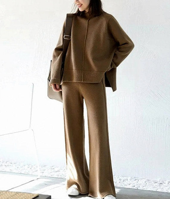 Knit Long Sleeve Wide Leg Co Ord Set