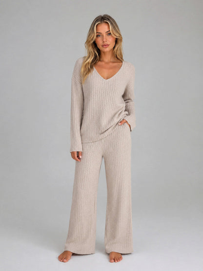 Knit Ribbed Wide Leg Co Ord Set