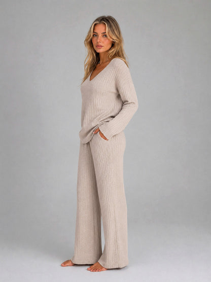 Knit Ribbed Wide Leg Co Ord Set