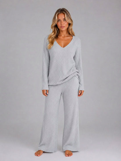 Knit Ribbed Wide Leg Co Ord Set