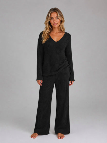 Knit Ribbed Wide Leg Co Ord Set