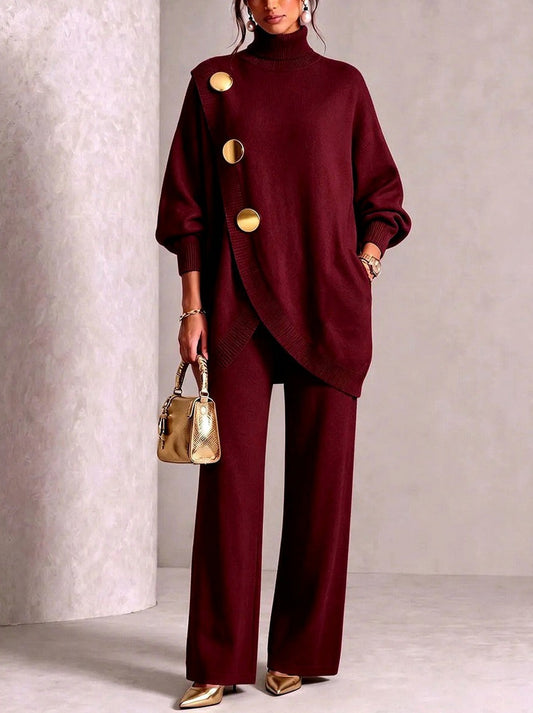 Knit Roll Neck Long Sleeve Two Piece Set