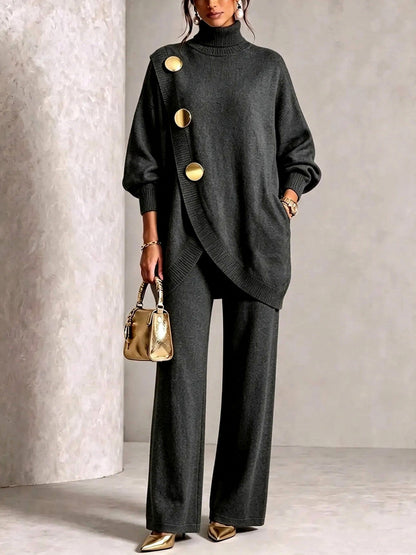 Knit Roll Neck Long Sleeve Two Piece Set