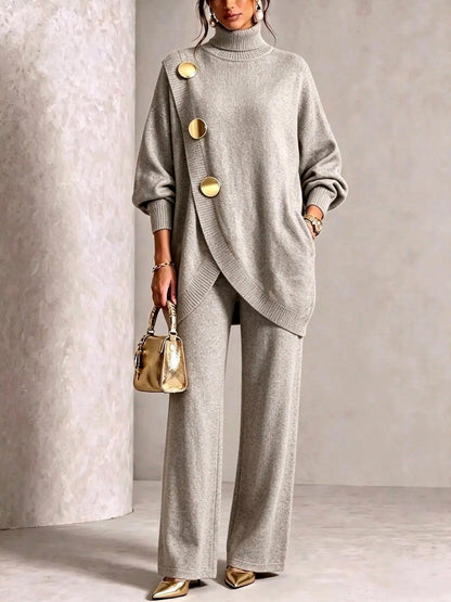 Knit Roll Neck Long Sleeve Two Piece Set