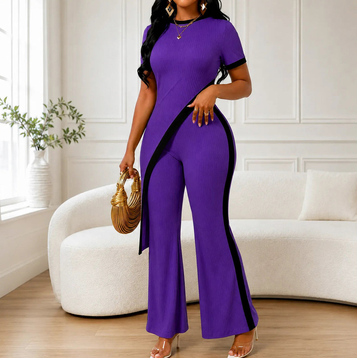 Ribbed Knit Flared Leg Co Ord Set