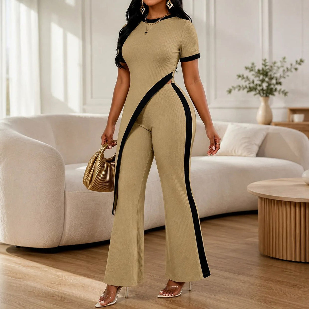 Ribbed Knit Flared Leg Co Ord Set