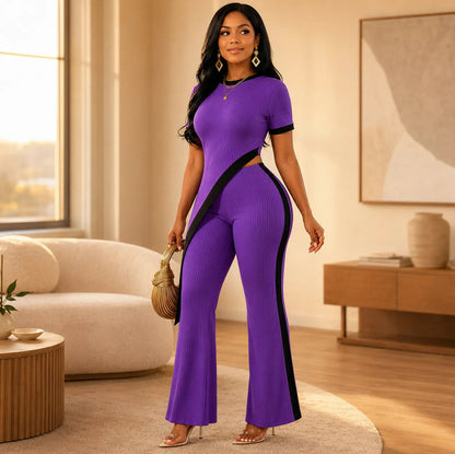 Ribbed Knit Flared Leg Co Ord Set