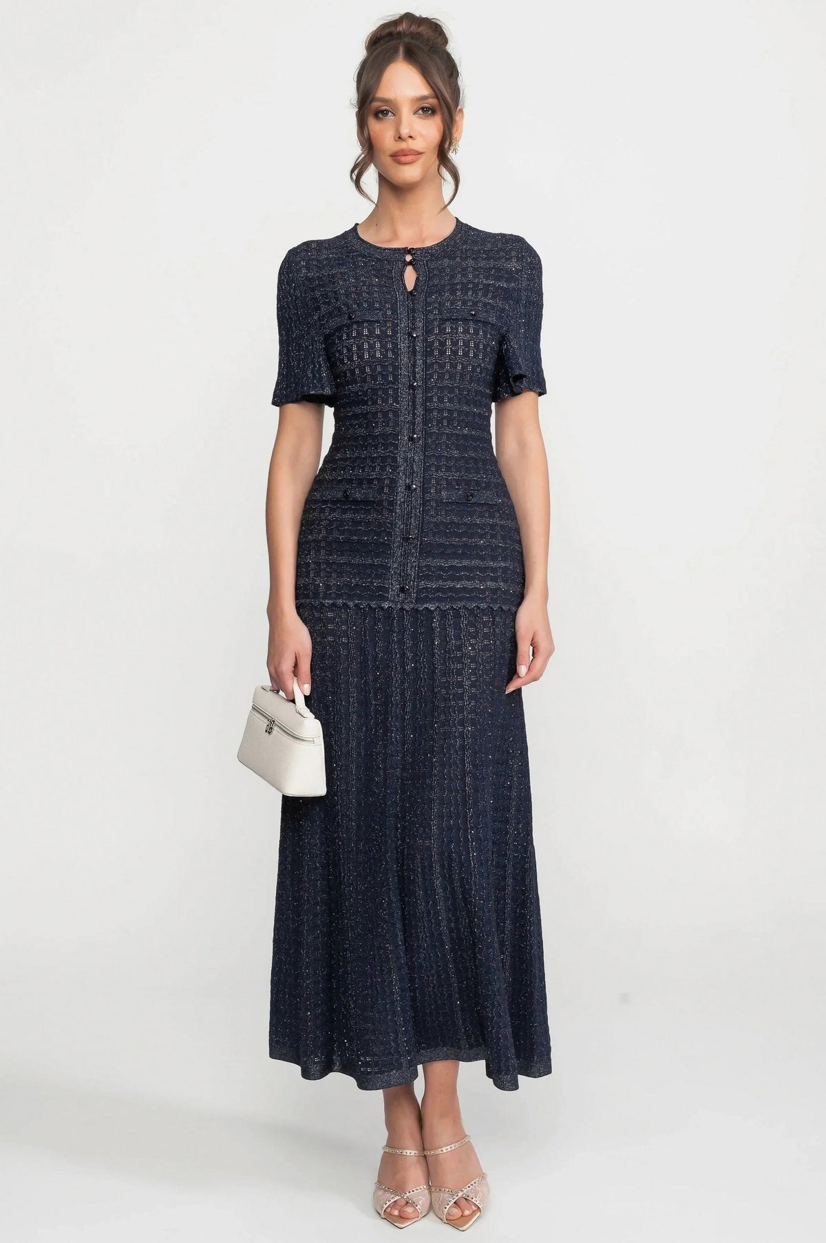 Knit Short Sleeve Pleated Maxi Dress