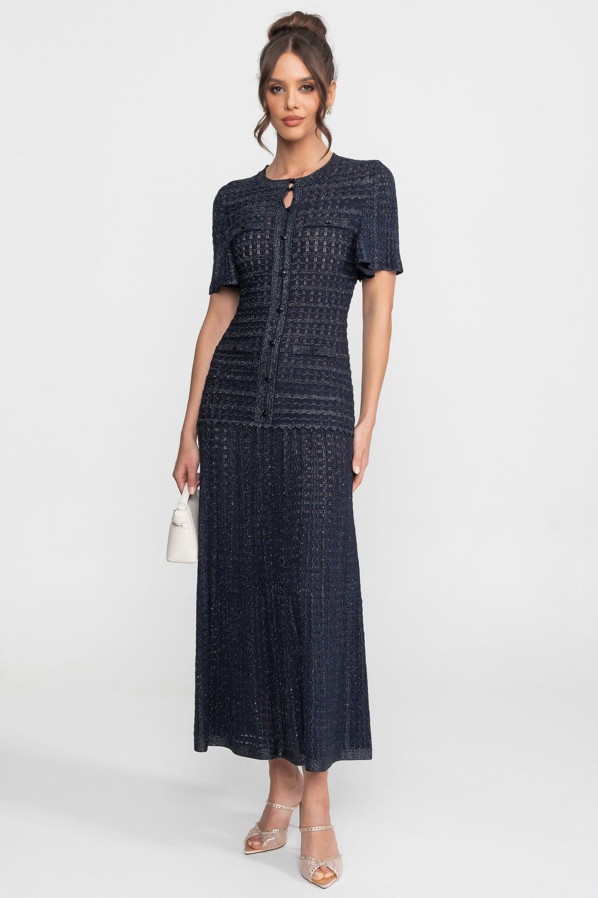 Knit Short Sleeve Pleated Maxi Dress