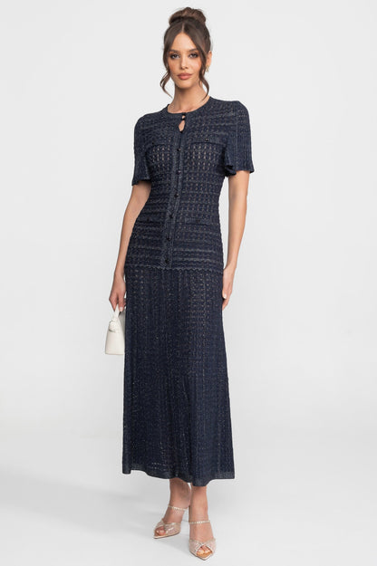 Knit Short Sleeve Pleated Maxi Dress