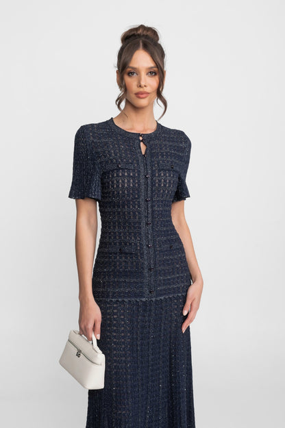 Knit Short Sleeve Pleated Maxi Dress