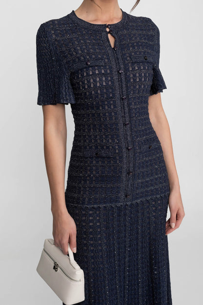 Knit Short Sleeve Pleated Maxi Dress