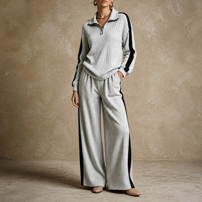 Knit Ribbed Side Stripe Half Zip Co Ord Set