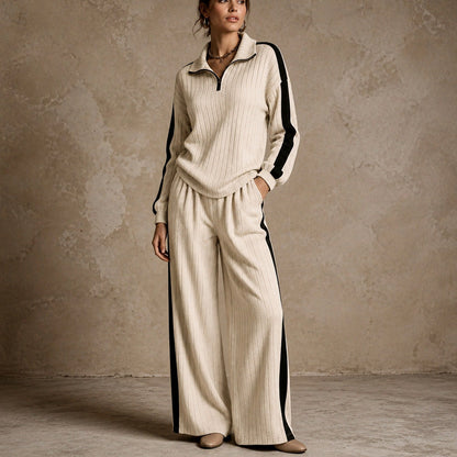 Knit Ribbed Side Stripe Half Zip Co Ord Set