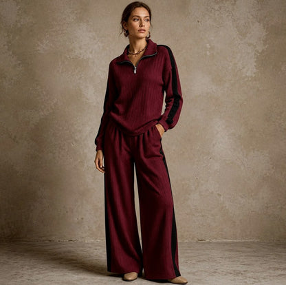 Knit Ribbed Side Stripe Half Zip Co Ord Set