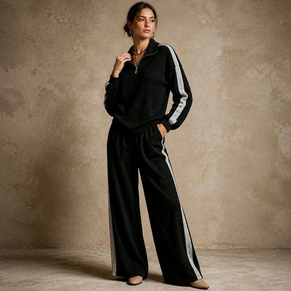 Knit Ribbed Side Stripe Half Zip Co Ord Set