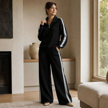Knit Ribbed Side Stripe Half Zip Co Ord Set