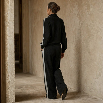 Knit Ribbed Side Stripe Half Zip Co Ord Set