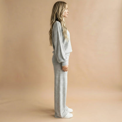 Knit Textured Stripe Crew Neck Long Sleeve Co Ord Set