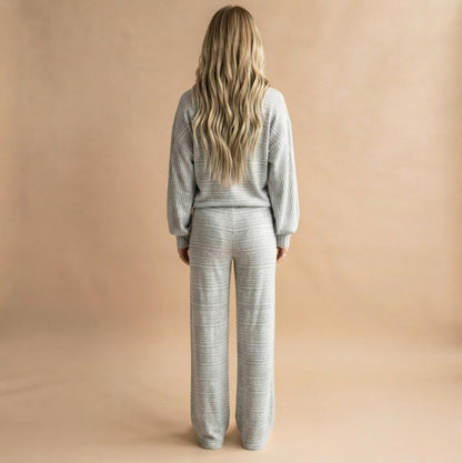 Knit Textured Stripe Crew Neck Long Sleeve Co Ord Set