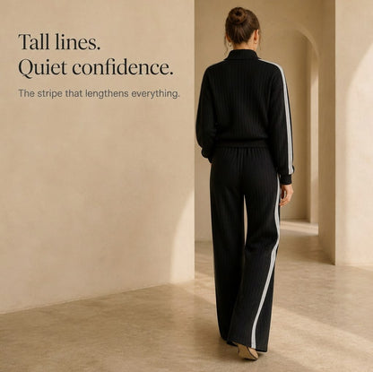 Knit Ribbed Side Stripe Half Zip Co Ord Set