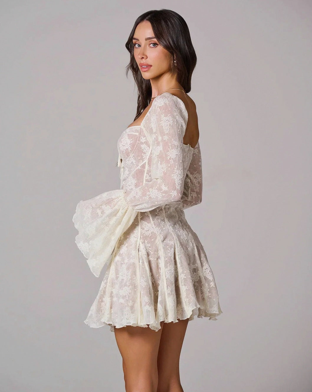 Lace Corset Long Sleeve Mini Dress