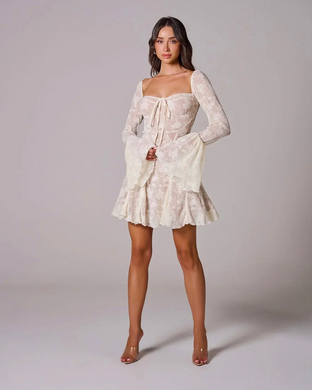 Lace Corset Long Sleeve Mini Dress