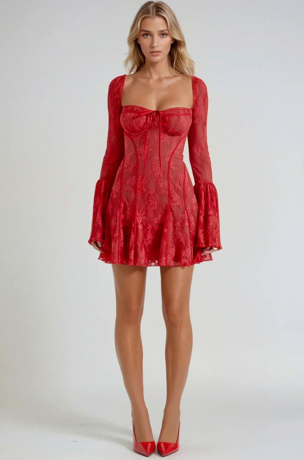Lace Corset Long Sleeve Mini Dress