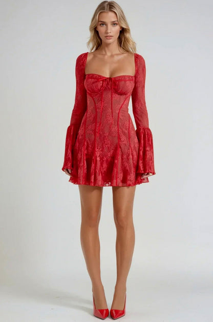 Lace Corset Long Sleeve Mini Dress