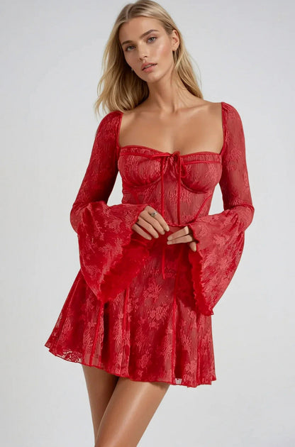 Lace Corset Long Sleeve Mini Dress