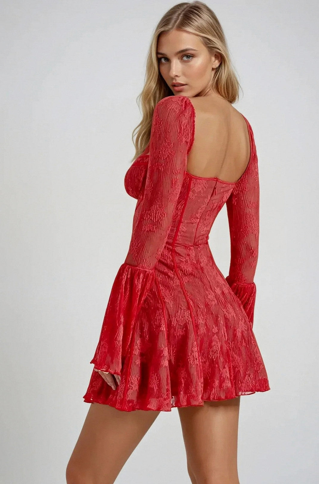 Lace Corset Long Sleeve Mini Dress