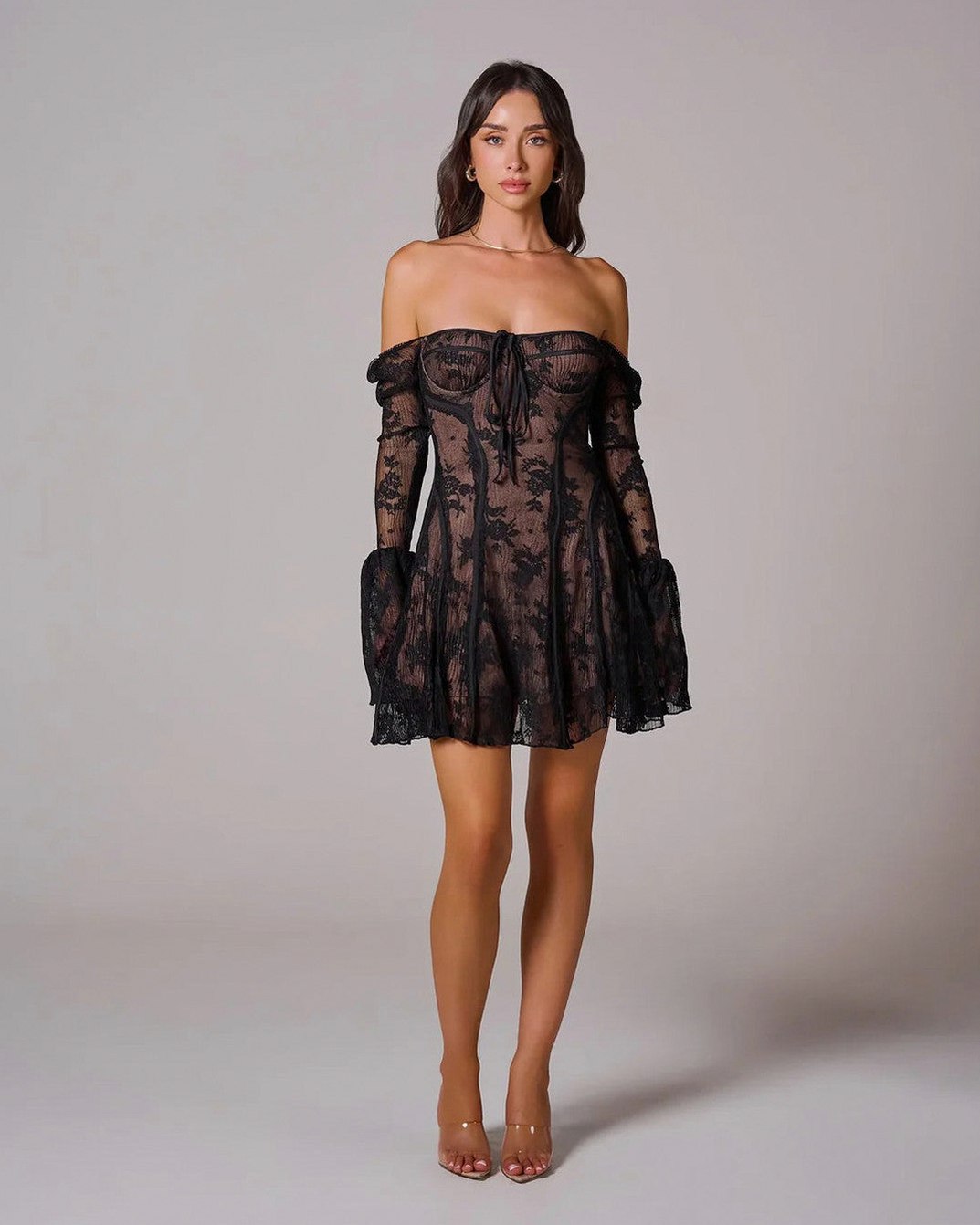 Lace Corset Long Sleeve Mini Dress