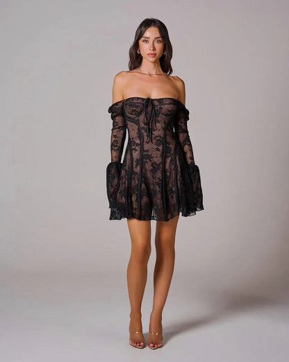 Lace Corset Long Sleeve Mini Dress