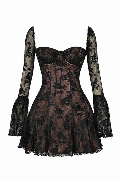 Lace Corset Long Sleeve Mini Dress