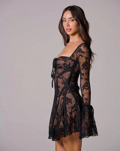Lace Corset Long Sleeve Mini Dress