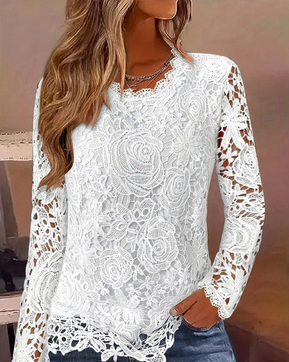 Lace Floral Long Sleeve Blouse