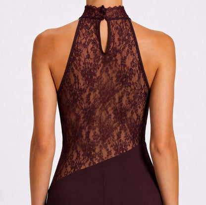 Lace Halterneck Cowl Cutout Maxi Dress