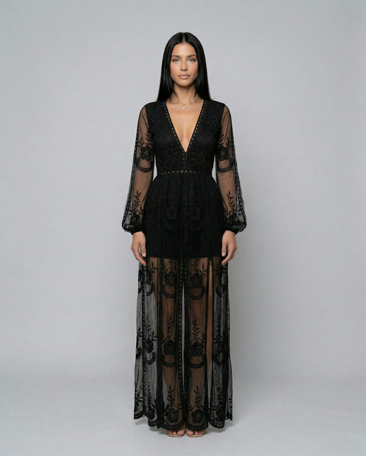 Lace Long Sleeve Maxi Dress