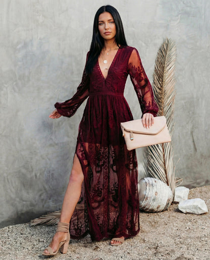 Lace Long Sleeve Maxi Dress