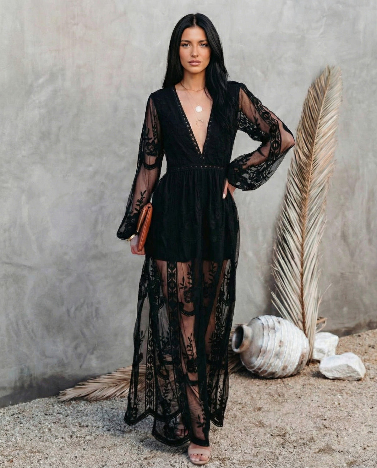 Lace Long Sleeve Maxi Dress