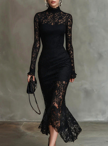 Lace Long Sleeve Mermaid Midi Dress
