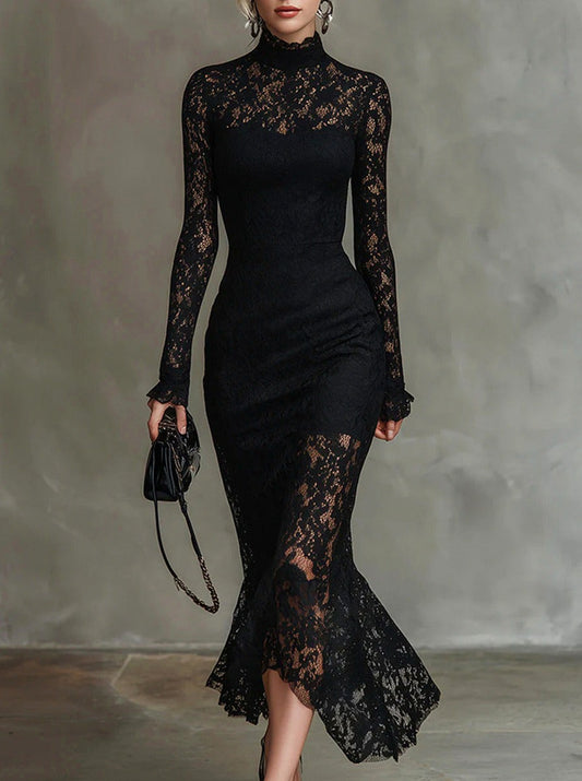 Lace Long Sleeve Mermaid Midi Dress