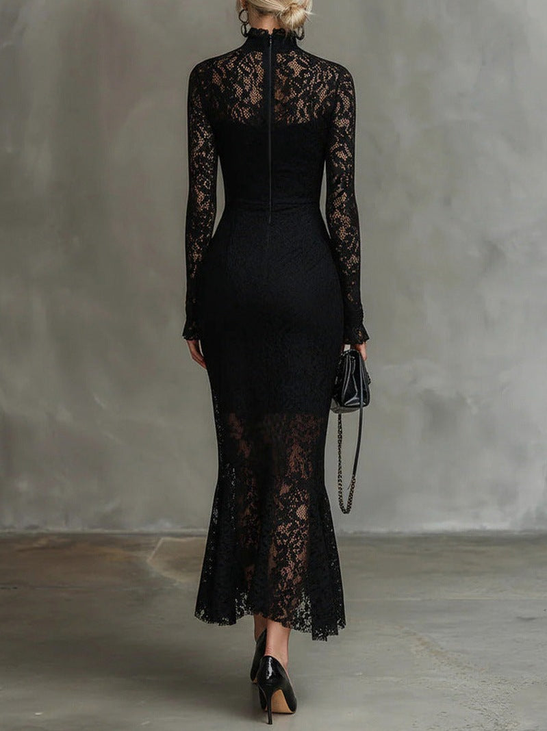 Lace Long Sleeve Mermaid Midi Dress
