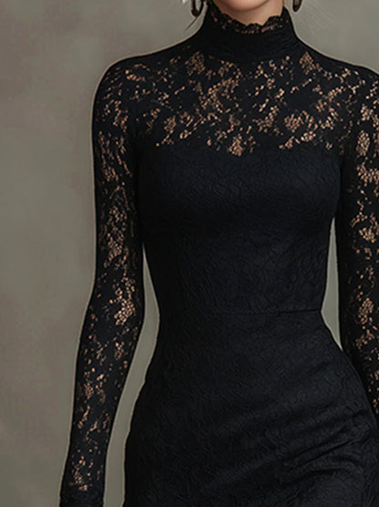 Lace Long Sleeve Mermaid Midi Dress